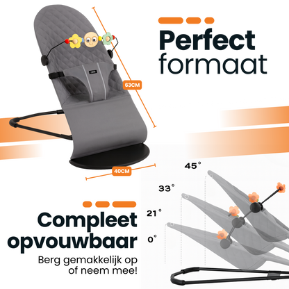 Verstelbare en inklapbare baby wipstoel in grijs - eenvoudig op te bergen.