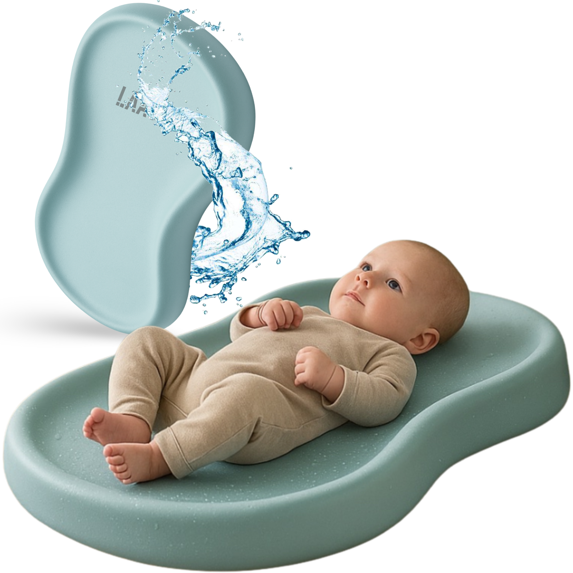 Groen verschoonkussen met baby liggend - hygiënisch en comfortabel ontwerp zichtbaar.