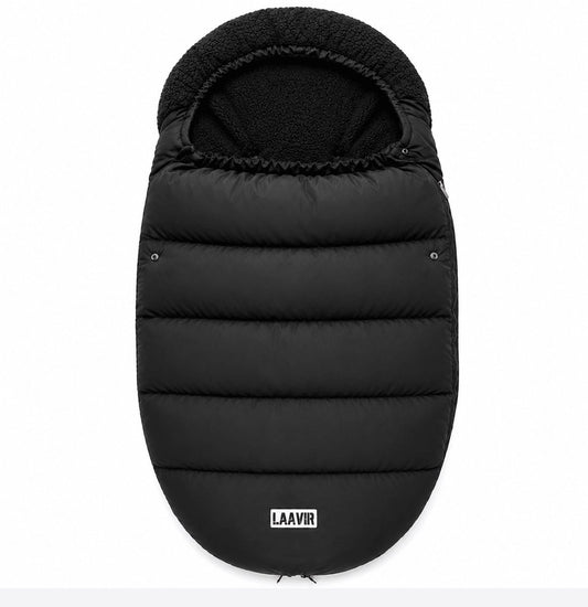 Laavir Voetenzak voor Buggy en Kinderwagen Zwart - voetenzak met teddy voering in de capuchon