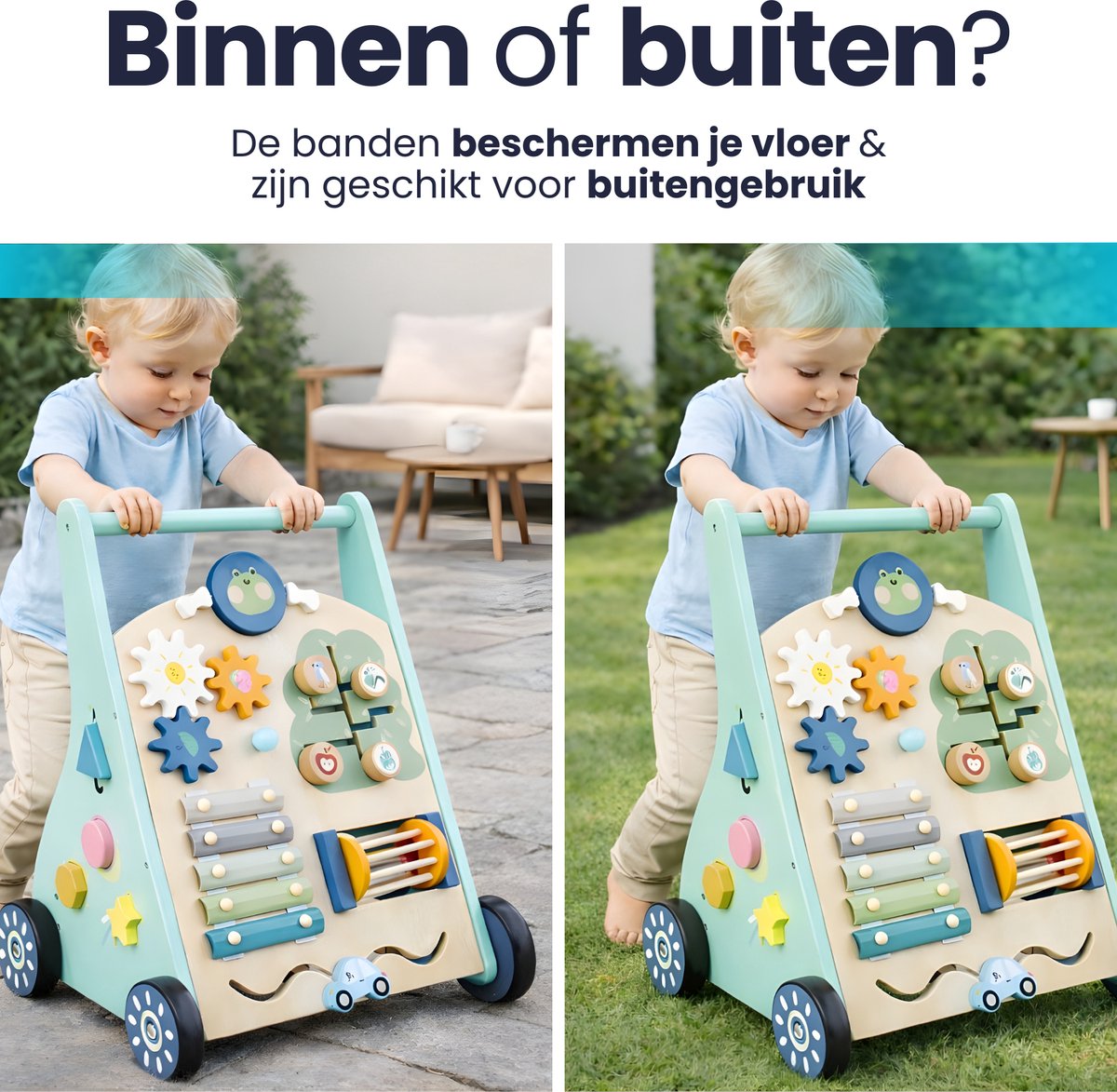 Laavir Houten Activiteiten Loopwagen Mintblauw - binnen en buiten op het gras