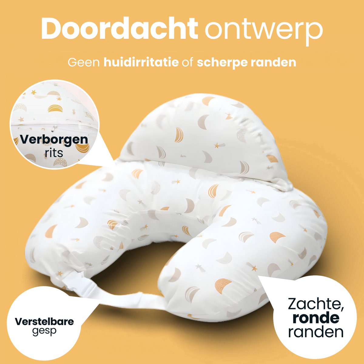 Laavir Voedingskussen 3-in-1 Wit - verborgen rits, verstelbare gesp en ronde randen