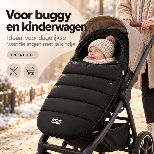 Laavir Voetenzak voor Buggy en Kinderwagen Zwart - baby in de voetenzak in de kinderwagen
