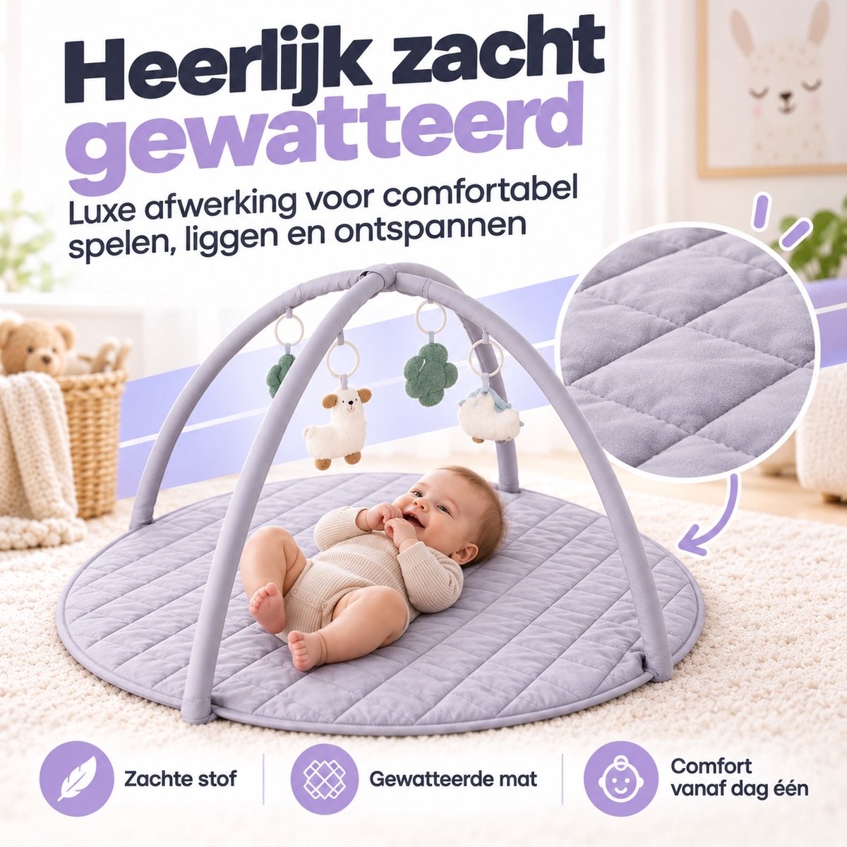 Laavir Babygym Speelkleed met Boog Grijs - zachte gewatteerde mat