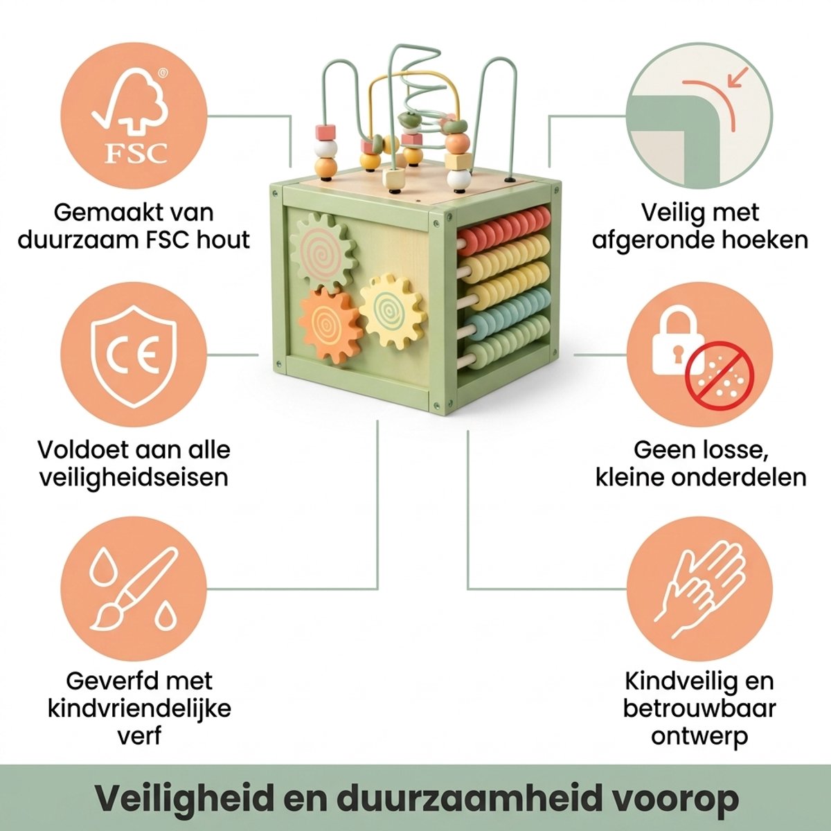 Laavir Houten Activiteitenkubus Mintgroen - afgeronde hoeken en kindvriendelijke verf
