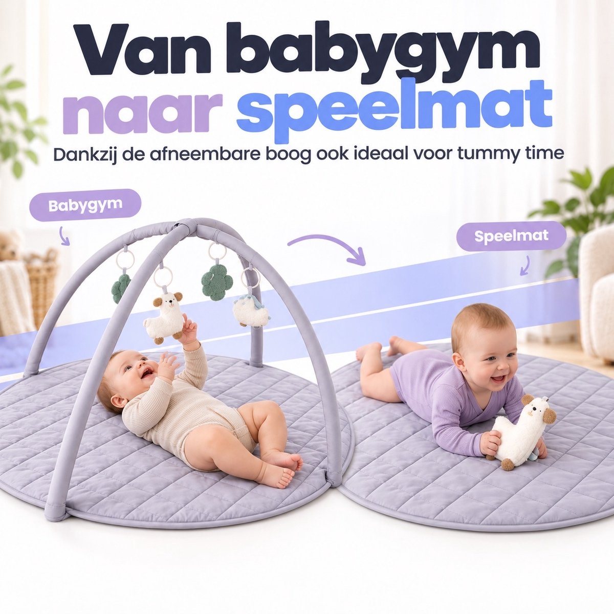Laavir Babygym Speelkleed met Boog Grijs - baby tijdens tummy time