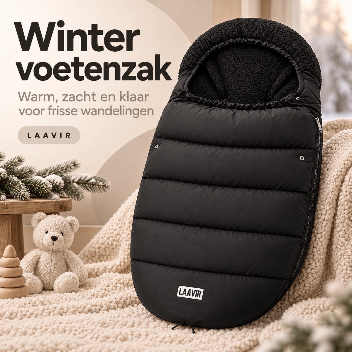 Laavir Voetenzak voor Buggy en Kinderwagen Zwart - vooraanzicht
