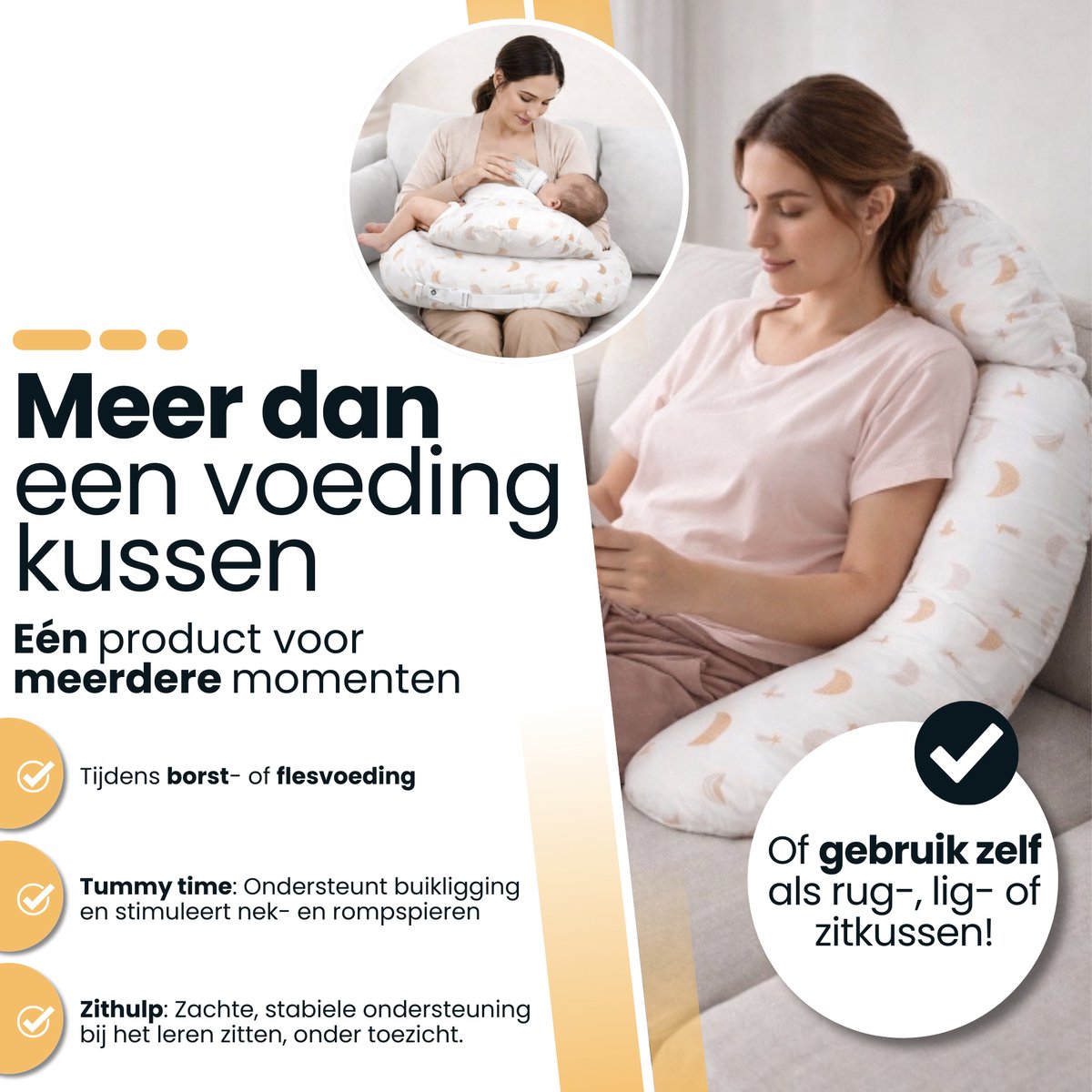 Laavir Voedingskussen 3-in-1 Wit - moeder met baby op het kussen