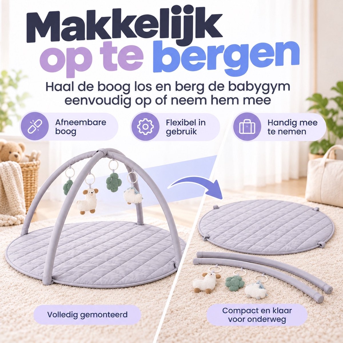 Laavir Babygym Speelkleed met Boog Grijs - compact opgeborgen