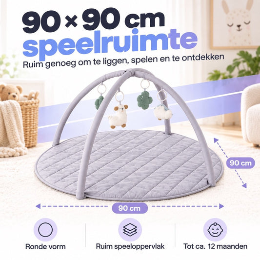 Laavir Babygym Speelkleed met Boog Grijs - ronde speelmat van 90 x 90 cm met boog