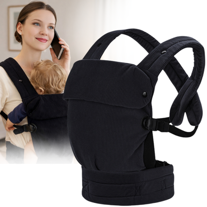 Baby Draagzak Corduroy Zwart Ergonomisch 0-36 Maanden Comfortabele Buikdrager Ademend & Verstelbaar