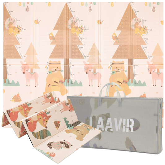 Opvouwbare baby speelmat met dierenprint 200x150 cm en opbergtas, outdoor en indoor gebruik.