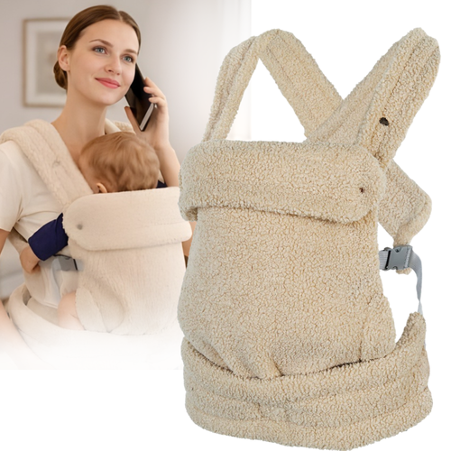Baby Draagzak Teddy Beige Ergonomisch Warm & Zacht 0-36 Maanden Comfortabele Buikdrager Verstelbaar