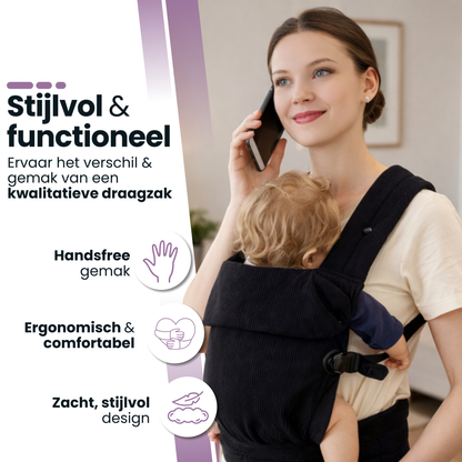 Baby Draagzak Corduroy Zwart Ergonomisch 0-36 Maanden Comfortabele Buikdrager Ademend & Verstelbaar