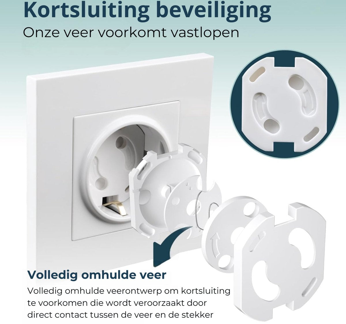 Witte stopcontactbeveiliging met draaimechanisme, set van 16 stuks, close-up.