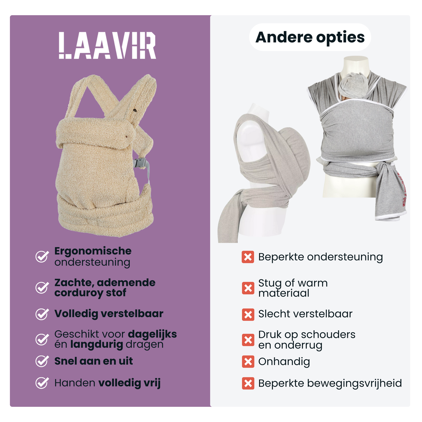 Baby Draagzak Teddy Beige Ergonomisch Warm & Zacht 0-36 Maanden Comfortabele Buikdrager Verstelbaar