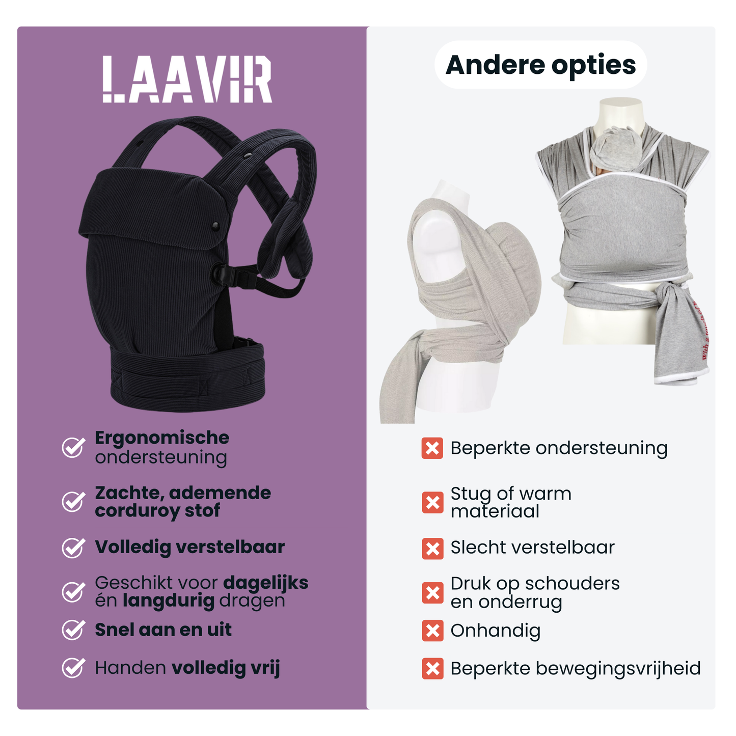 Baby Draagzak Corduroy Zwart Ergonomisch 0-36 Maanden Comfortabele Buikdrager Ademend & Verstelbaar