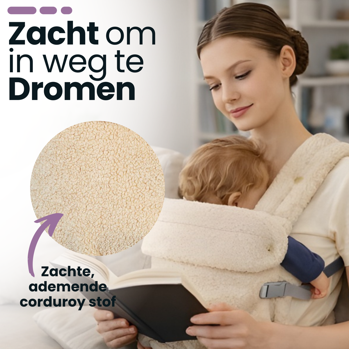 Baby Draagzak Teddy Beige Ergonomisch Warm & Zacht 0-36 Maanden Comfortabele Buikdrager Verstelbaar