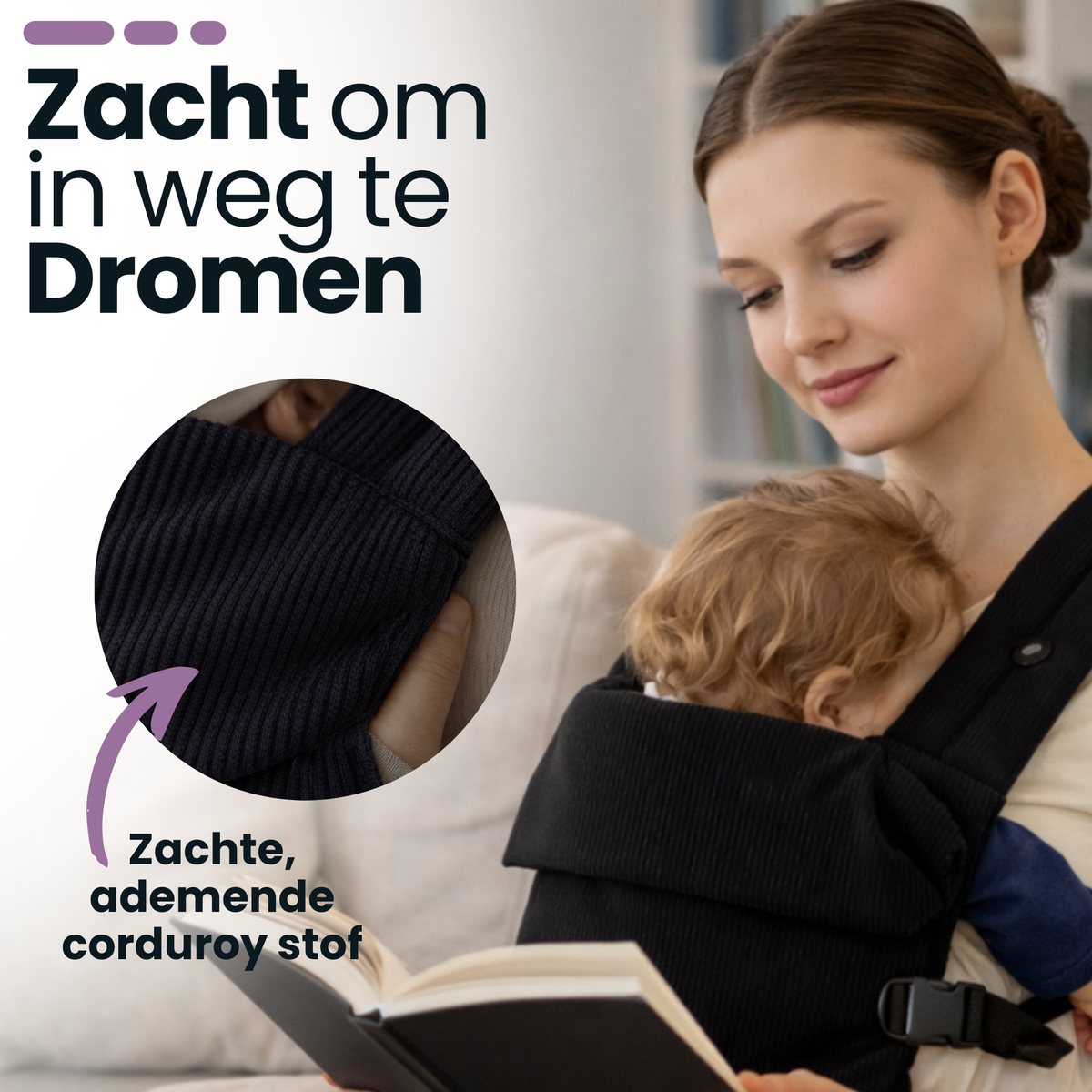 Baby Draagzak Corduroy Zwart Ergonomisch 0-36 Maanden Comfortabele Buikdrager Ademend & Verstelbaar