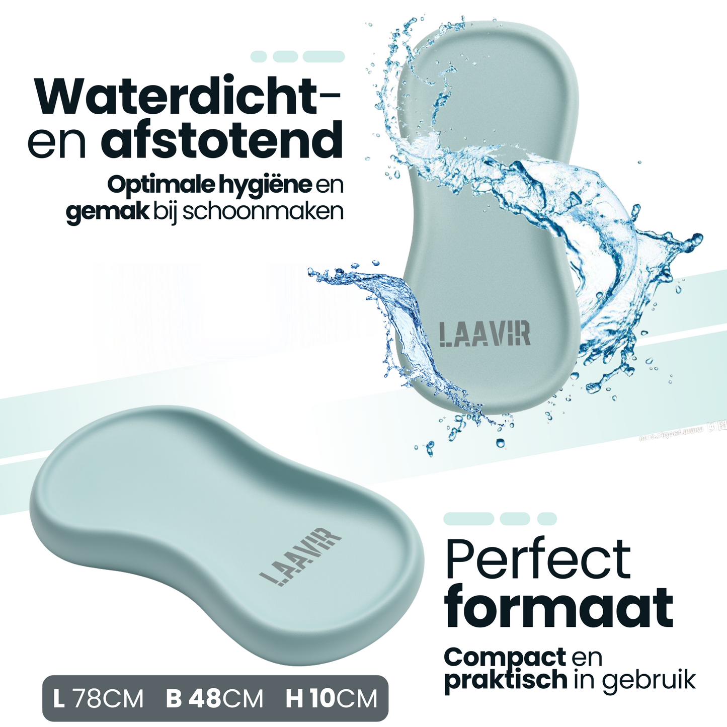 Hygiënisch verschoonkussen waterdicht in lichtblauw met branding en waterafstotende eigenschap.