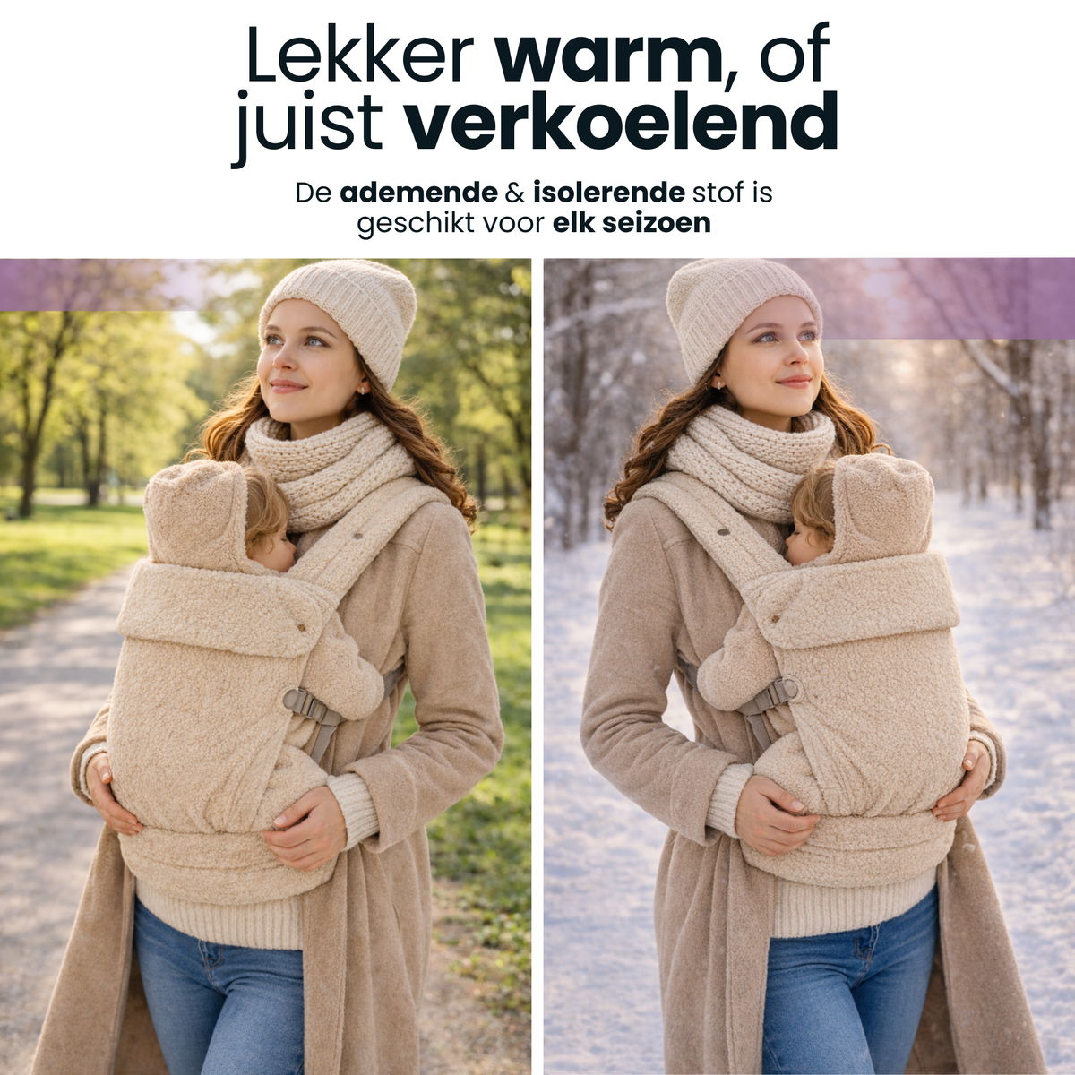 Baby Draagzak Teddy Beige Ergonomisch Warm & Zacht 0-36 Maanden Comfortabele Buikdrager Verstelbaar