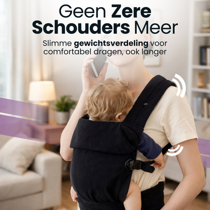 Baby Draagzak Corduroy Zwart Ergonomisch 0-36 Maanden Comfortabele Buikdrager Ademend & Verstelbaar