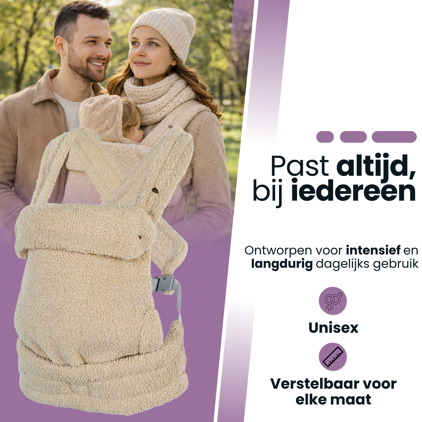 Baby Draagzak Teddy Beige Ergonomisch Warm & Zacht 0-36 Maanden Comfortabele Buikdrager Verstelbaar