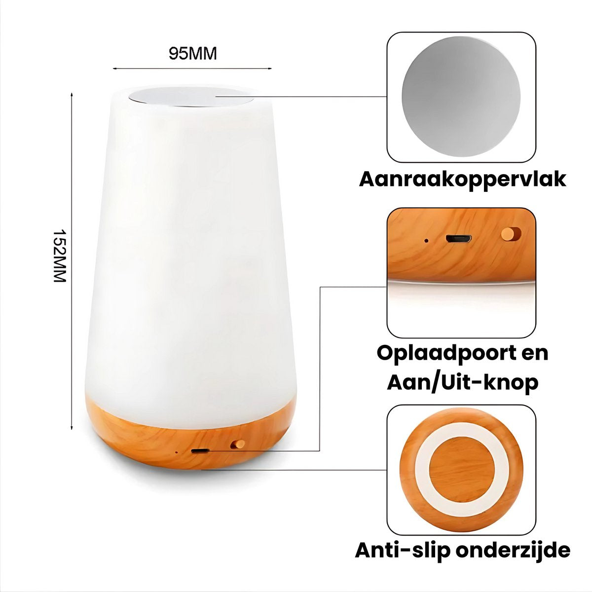 Nachtlampje USB Oplaadbaar & Dimbaar LED Licht