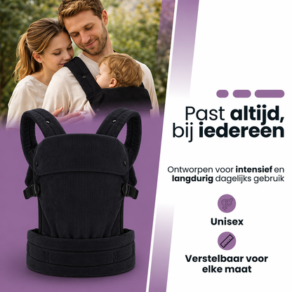 Baby Draagzak Corduroy Zwart Ergonomisch 0-36 Maanden Comfortabele Buikdrager Ademend & Verstelbaar