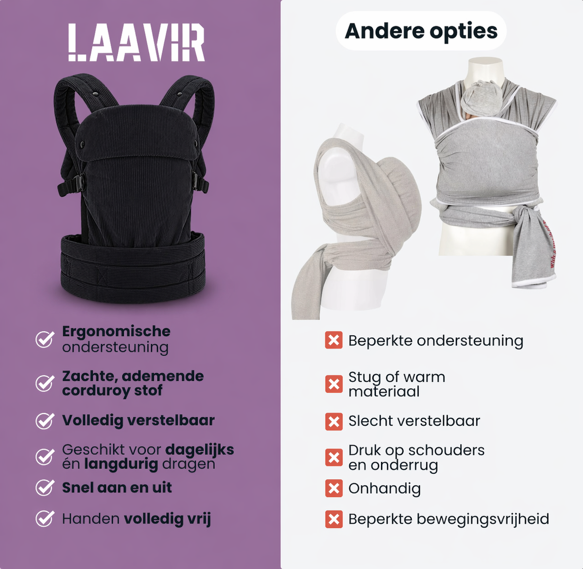 Baby Draagzak Corduroy Zwart Ergonomisch 0-36 Maanden Comfortabele Buikdrager Ademend & Verstelbaar