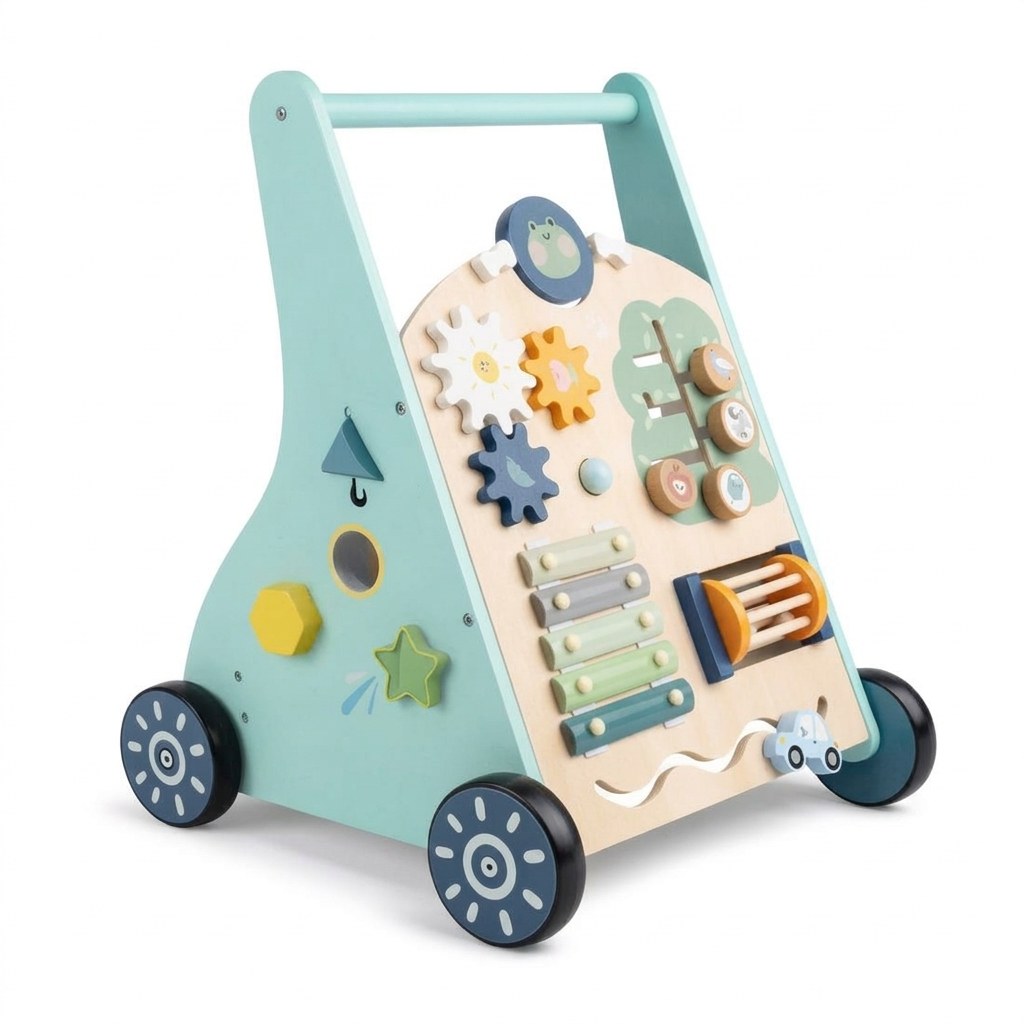 Houten Activiteiten Loopwagen - Montessori - Mintblauw (DE 2)