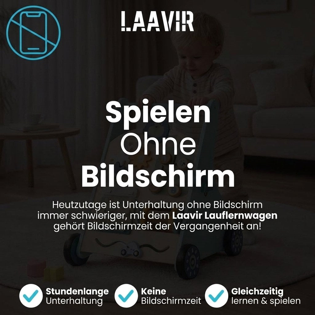 Houten Activiteiten Loopwagen - Montessori - Mintblauw (DE 9)