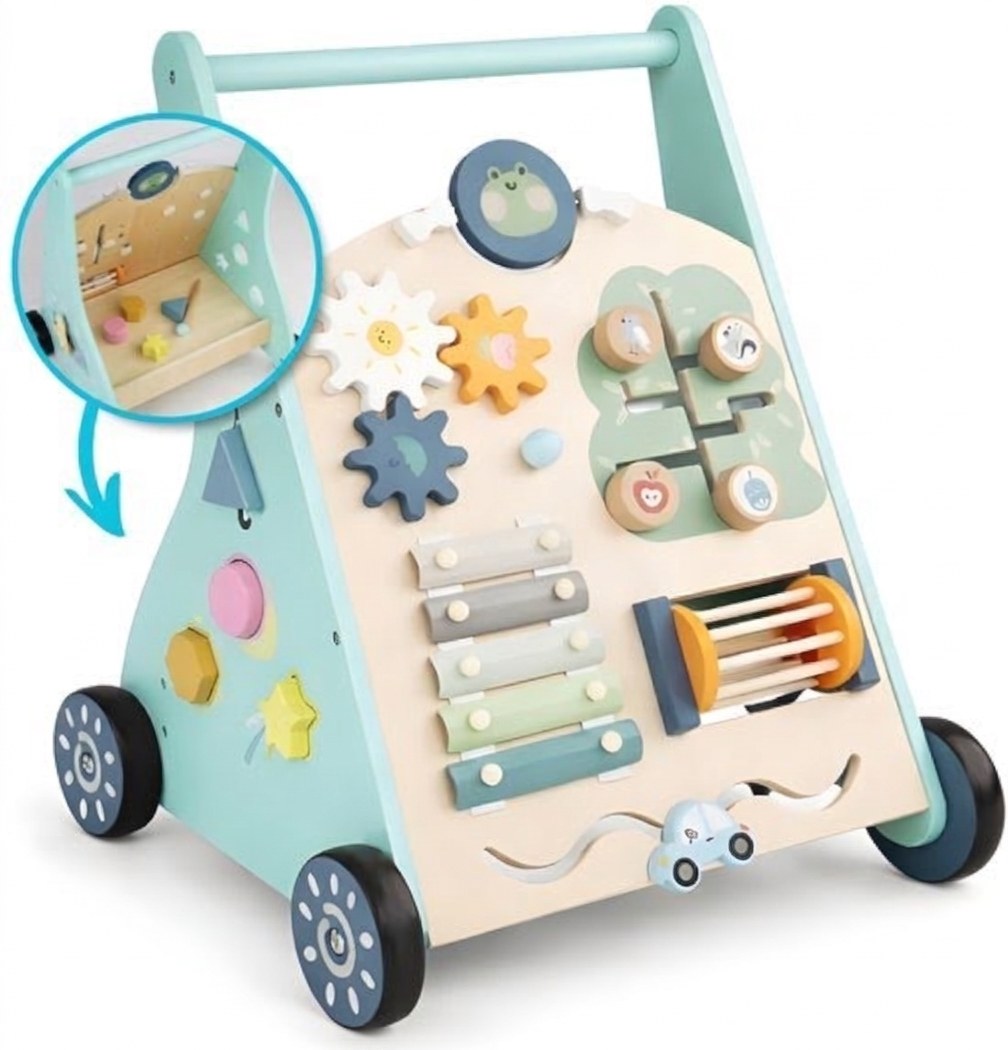 Houten Activiteiten Loopwagen - Montessori - Mintblauw (EN 1)
