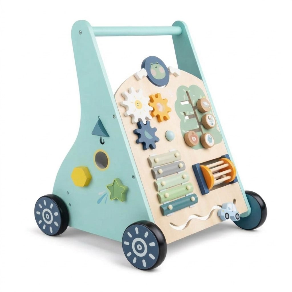 Houten Activiteiten Loopwagen - Montessori - Mintblauw (EN 2)