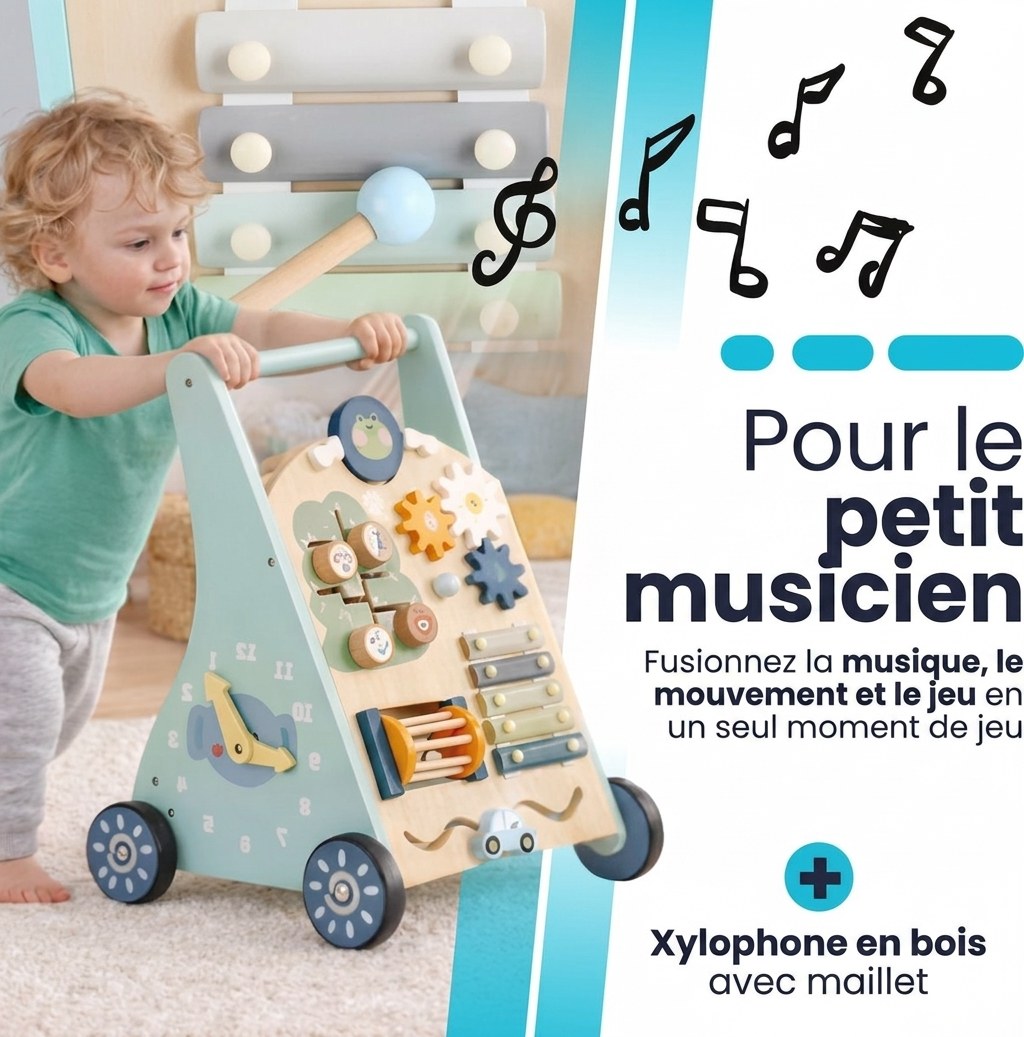 Houten Activiteiten Loopwagen - Montessori - Mintblauw (FR 10)
