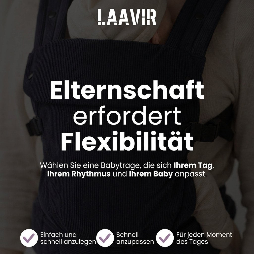 Baby Draagzak Corduroy Zwart Ergonomisch 0-36 Maanden Comfortabele Buikdrager Ademend & Verstelbaar (DE 2)