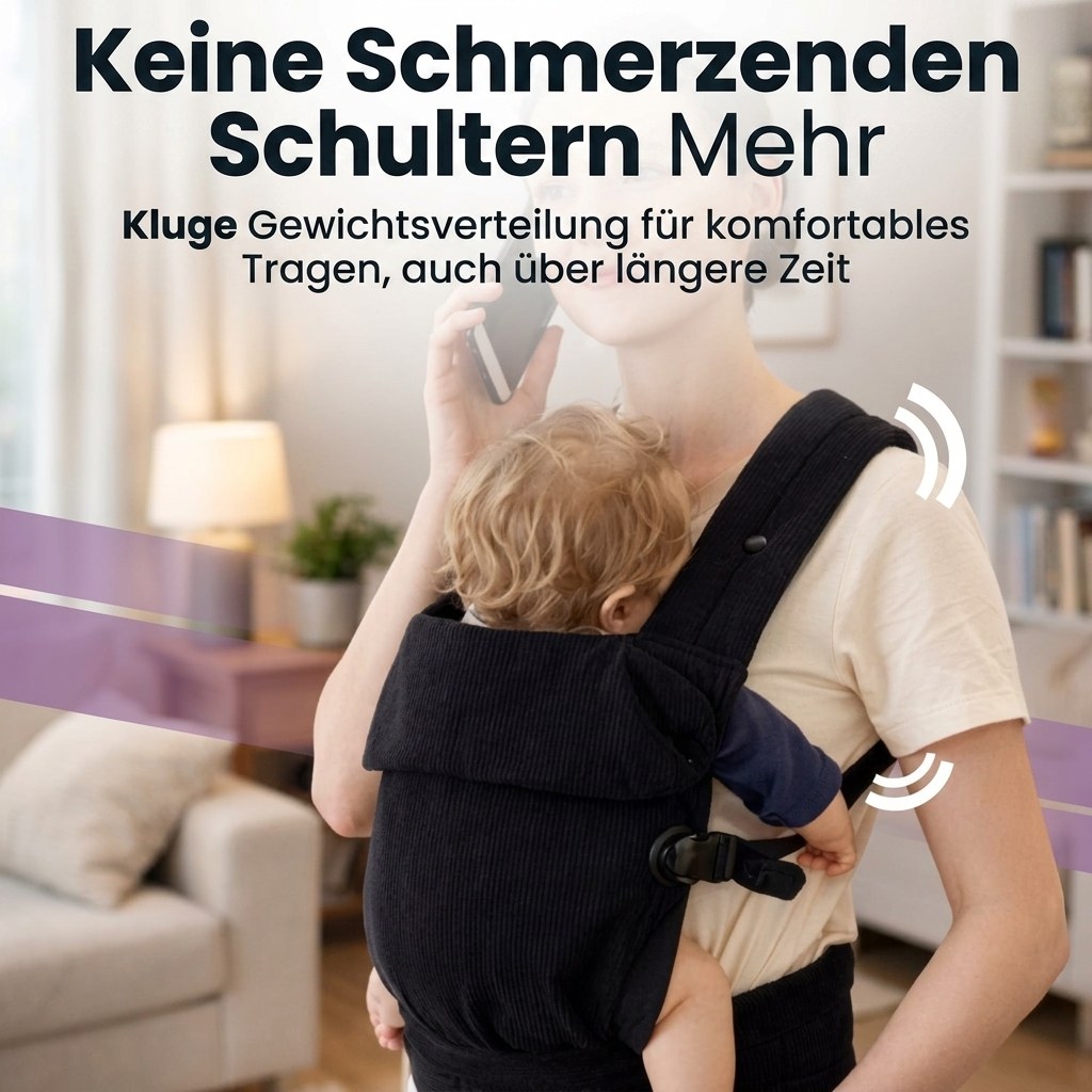 Baby Draagzak Corduroy Zwart Ergonomisch 0-36 Maanden Comfortabele Buikdrager Ademend & Verstelbaar (DE 6)