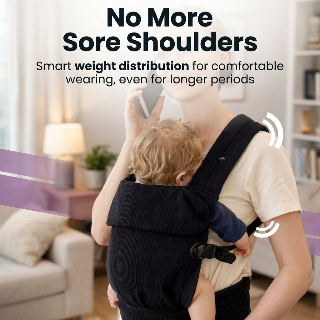 Baby Draagzak Corduroy Zwart Ergonomisch 0-36 Maanden Comfortabele Buikdrager Ademend & Verstelbaar (EN 6)