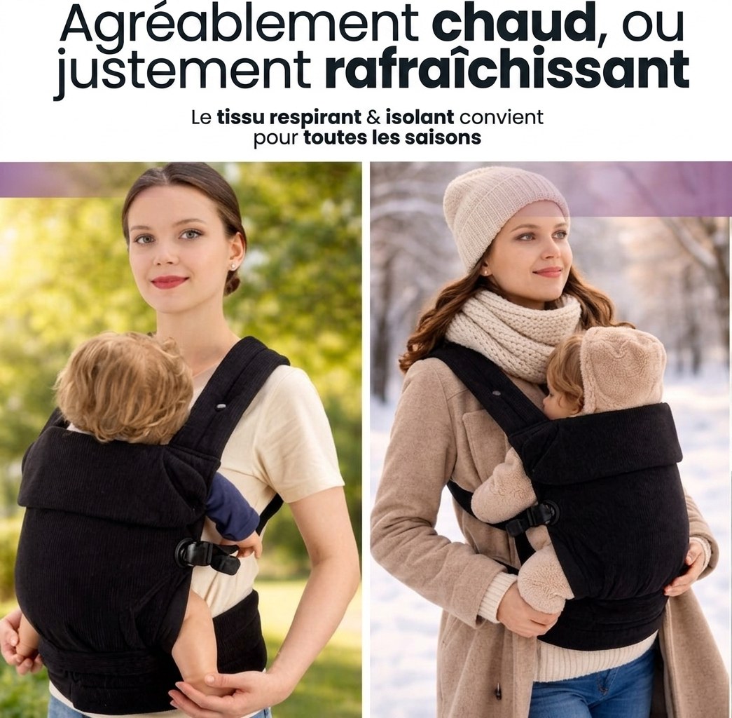 Baby Draagzak Corduroy Zwart Ergonomisch 0-36 Maanden Comfortabele Buikdrager Ademend & Verstelbaar (FR 3)