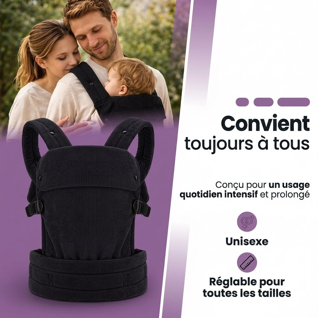 Baby Draagzak Corduroy Zwart Ergonomisch 0-36 Maanden Comfortabele Buikdrager Ademend & Verstelbaar (FR 4)