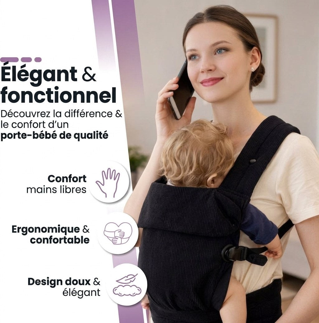 Baby Draagzak Corduroy Zwart Ergonomisch 0-36 Maanden Comfortabele Buikdrager Ademend & Verstelbaar (FR 5)