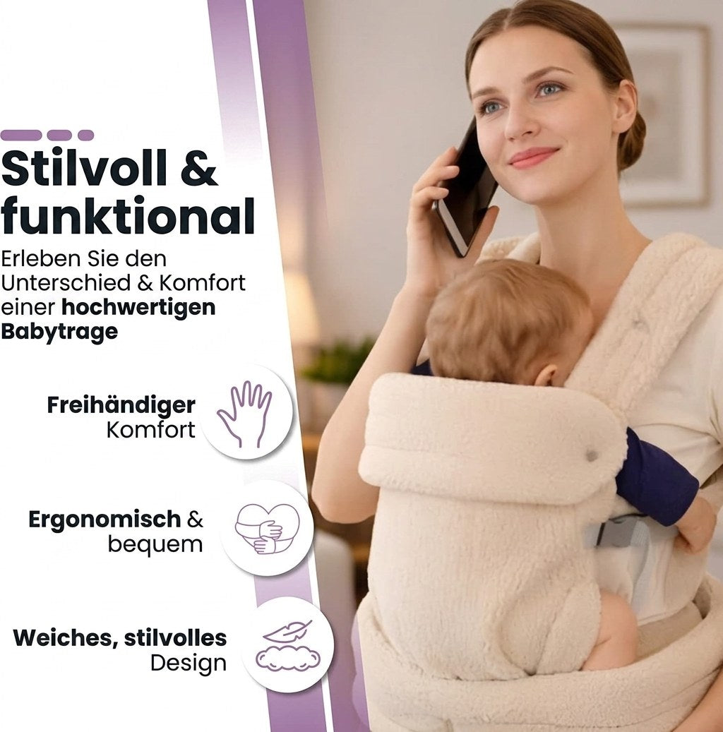 Baby Draagzak Teddy Beige Ergonomisch Warm & Zacht 0-36 Maanden Comfortabele Buikdrager Verstelbaar (DE 3)