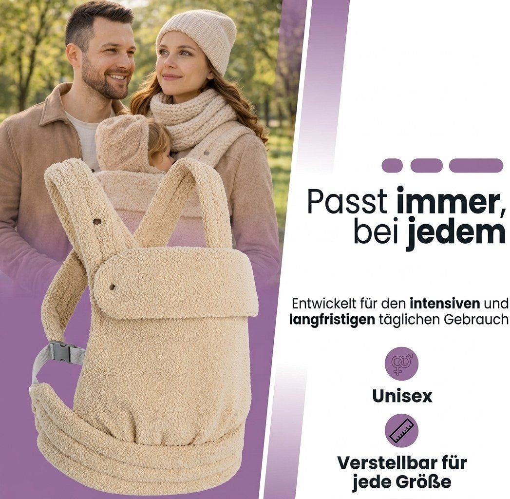 Baby Draagzak Teddy Beige Ergonomisch Warm & Zacht 0-36 Maanden Comfortabele Buikdrager Verstelbaar (DE 4)