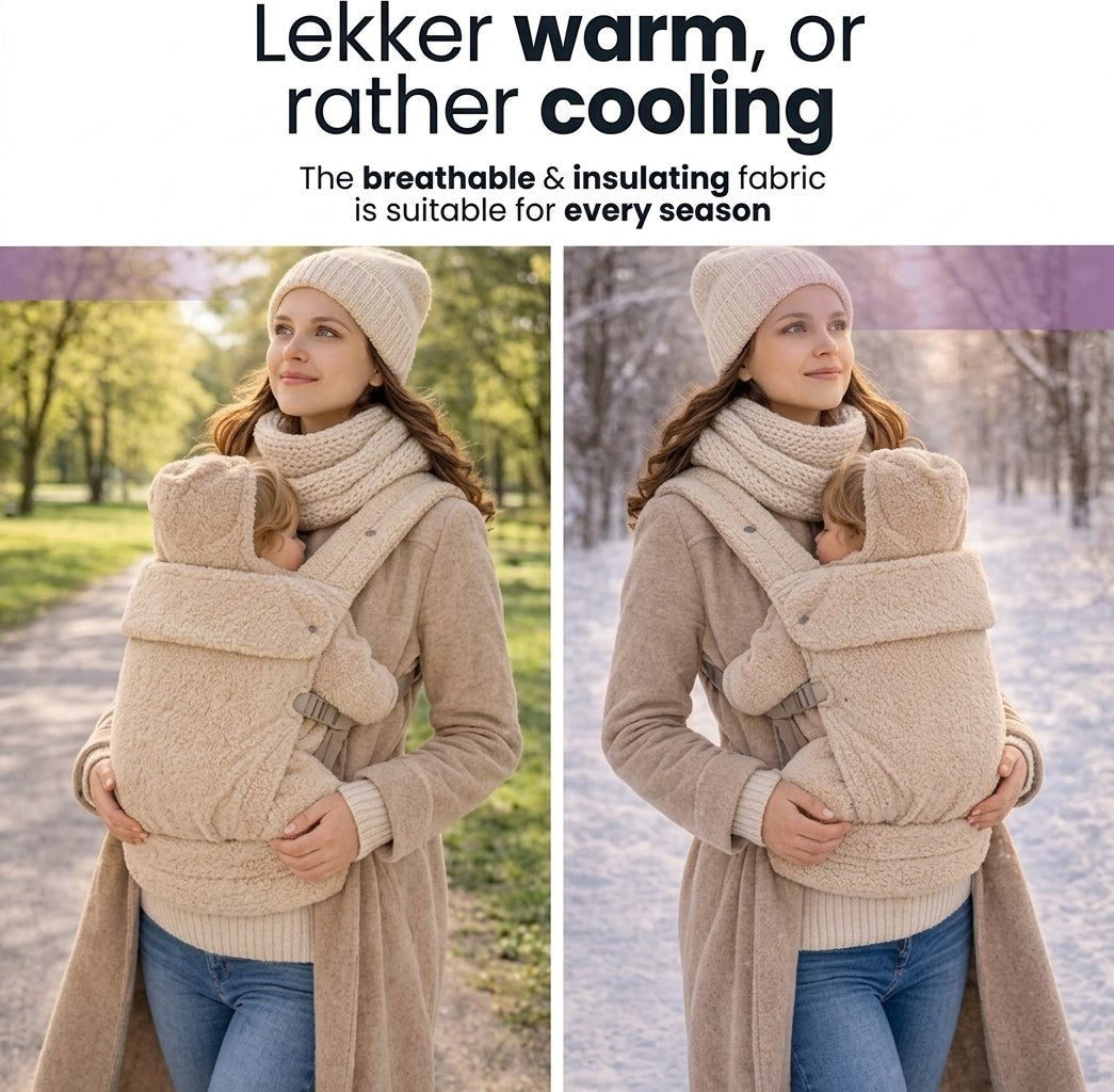 Baby Draagzak Teddy Beige Ergonomisch Warm & Zacht 0-36 Maanden Comfortabele Buikdrager Verstelbaar (EN 5)