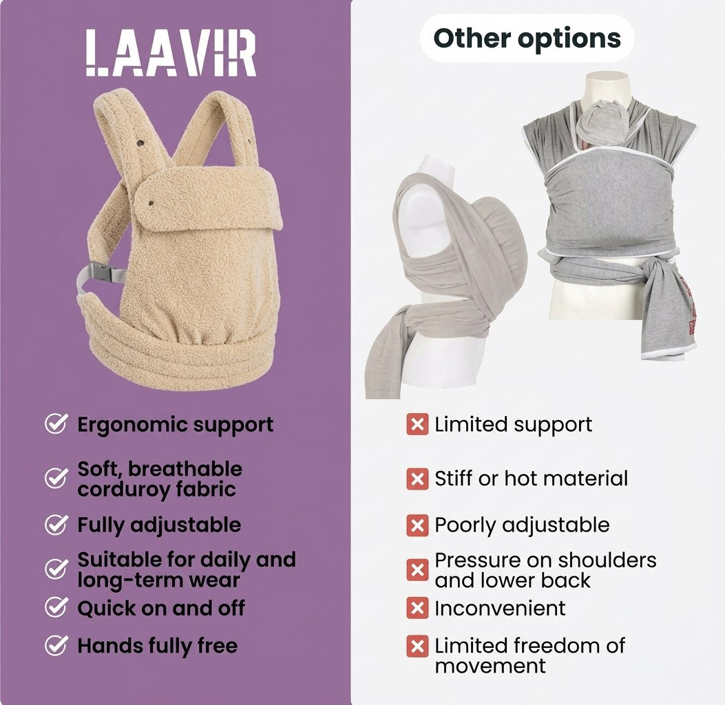 Baby Draagzak Teddy Beige Ergonomisch Warm & Zacht 0-36 Maanden Comfortabele Buikdrager Verstelbaar (EN 7)