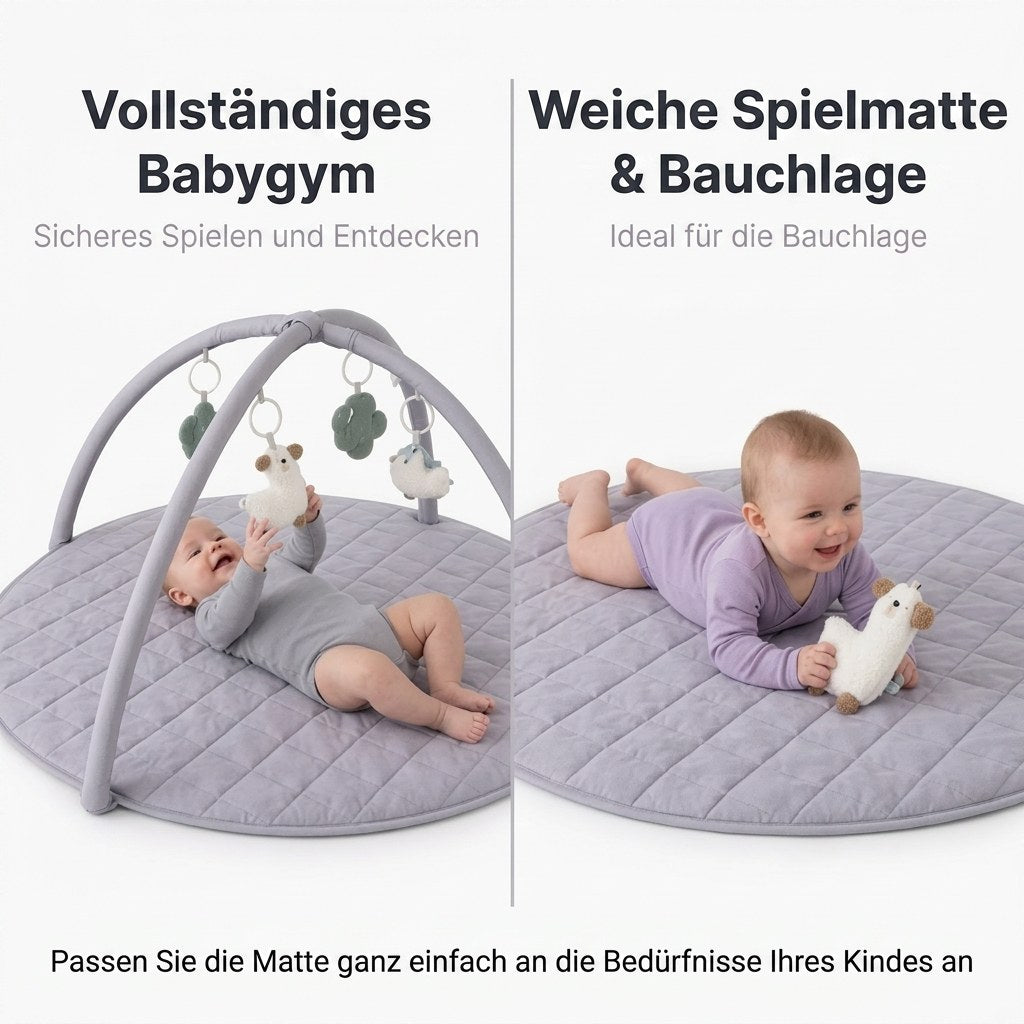 Babygym Speelkleed met Boog - Rond en Gewatteerd - Grijs (DE 5)