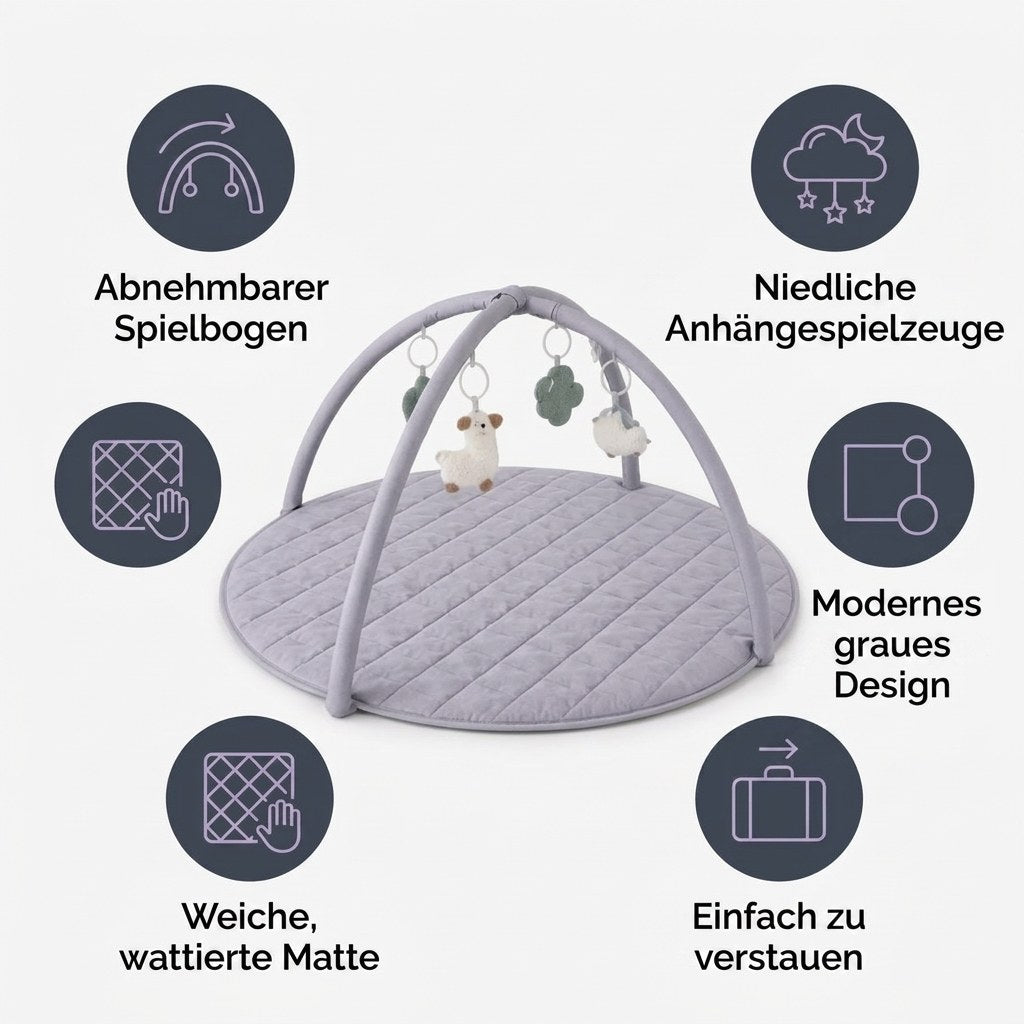 Babygym Speelkleed met Boog - Rond en Gewatteerd - Grijs (DE 8)