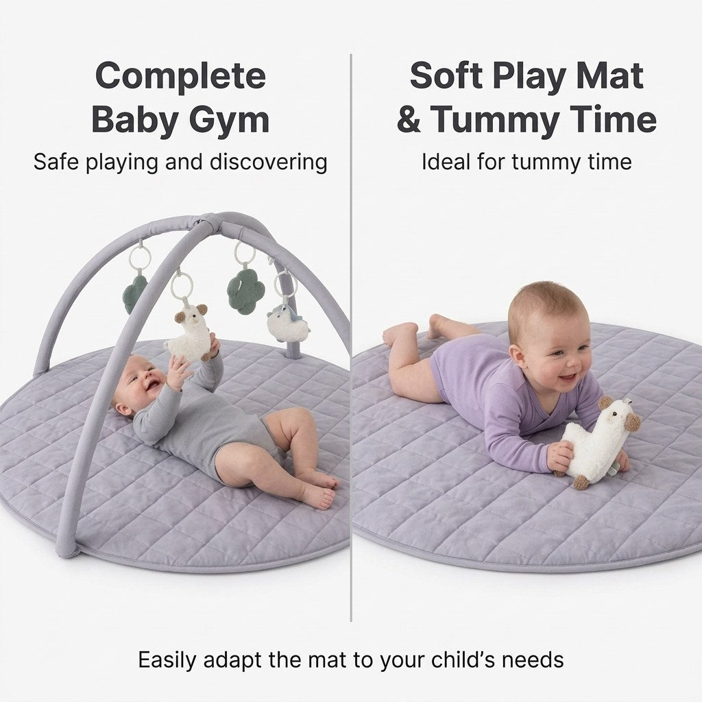 Babygym Speelkleed met Boog - Rond en Gewatteerd - Grijs (EN 5)