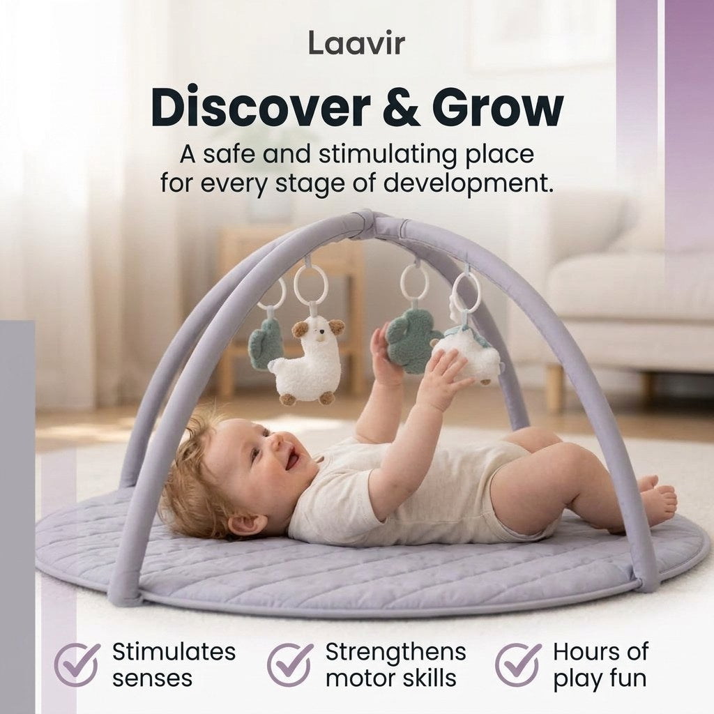 Babygym Speelkleed met Boog - Rond en Gewatteerd - Grijs (EN 6)