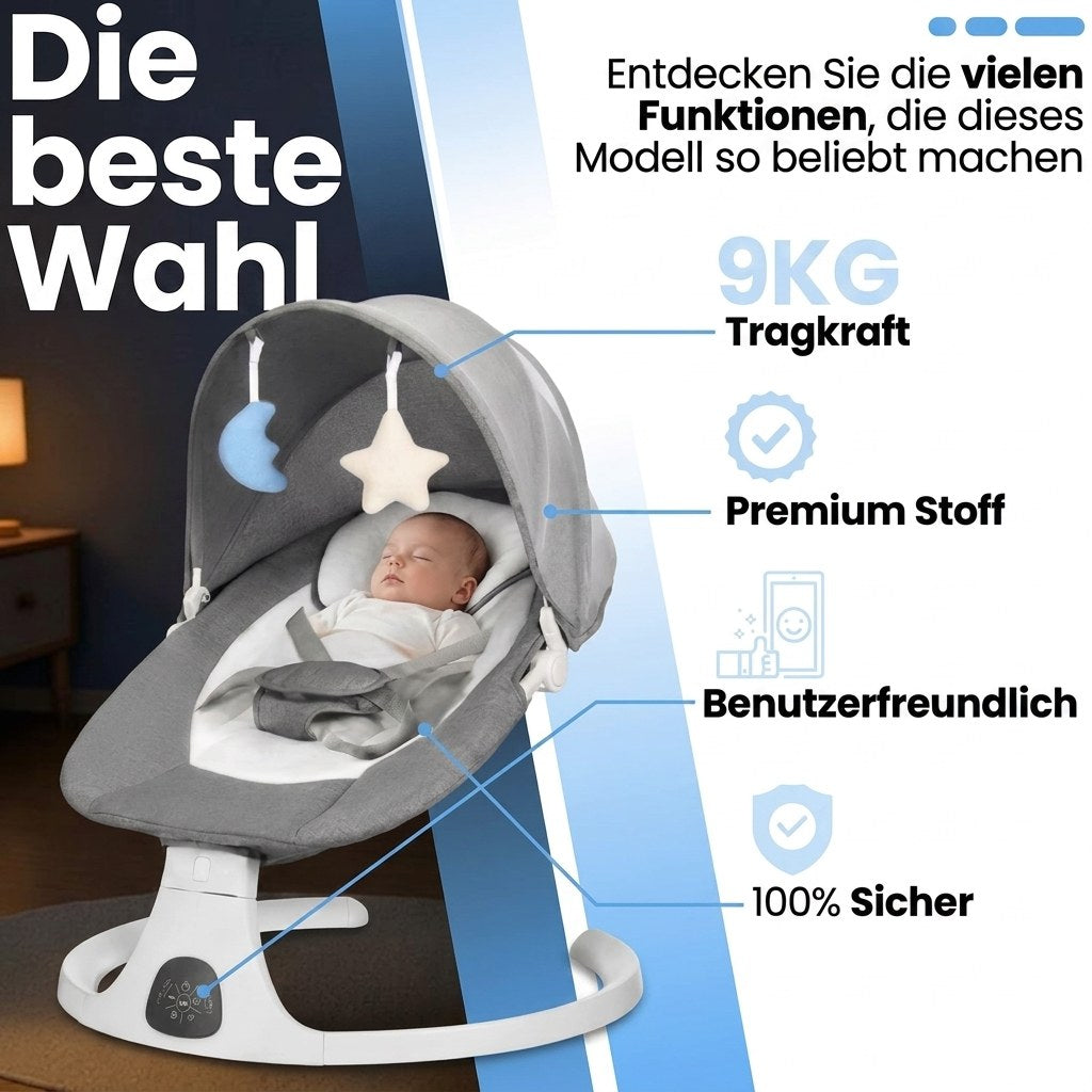 Elektrische Baby Wiegschommel met muziek grijs (DE 9)