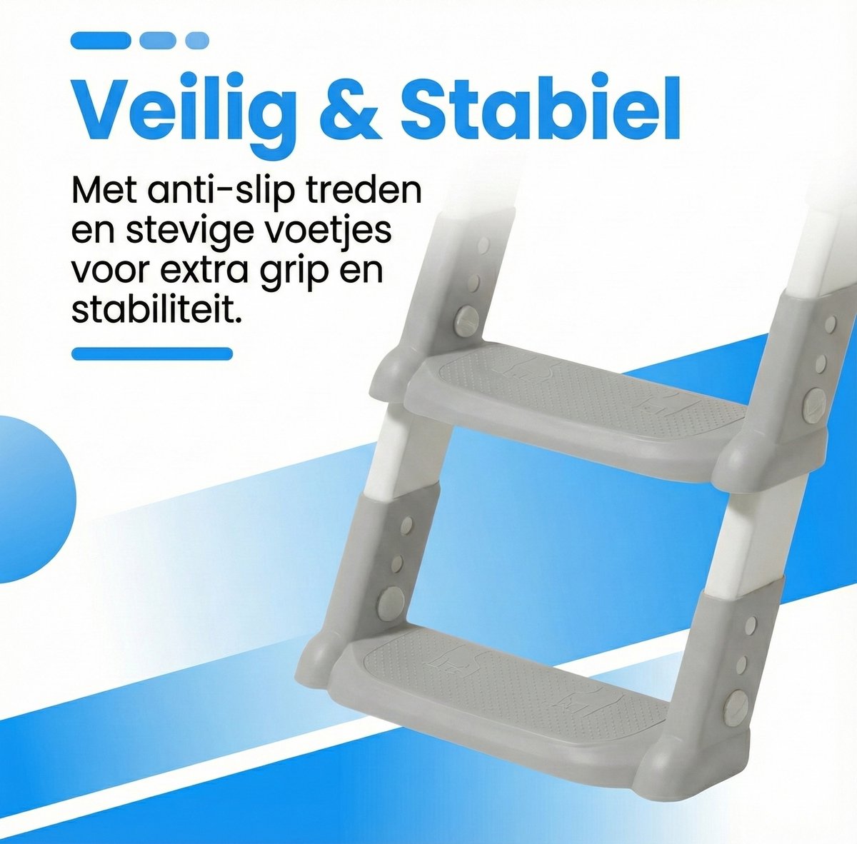 Grijze WC-verkleiner met trapje op toilet - antislip treden voor veiligheid peuters